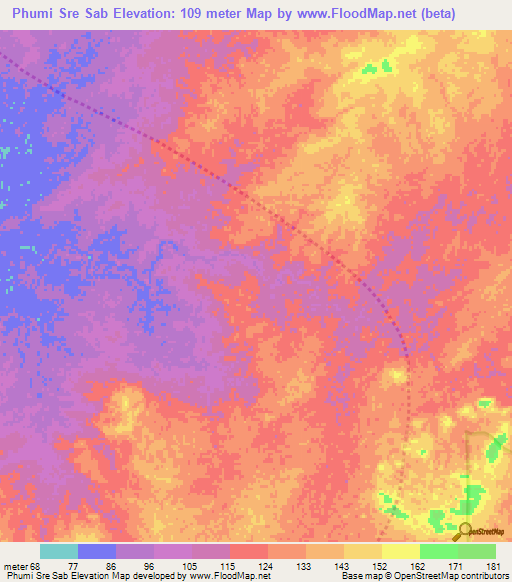 Phumi Sre Sab,Cambodia Elevation Map