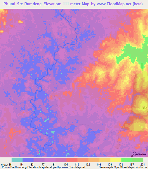 Phumi Sre Rumdeng,Cambodia Elevation Map