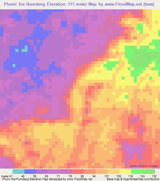 Phumi Sre Rumdeng,Cambodia Elevation Map