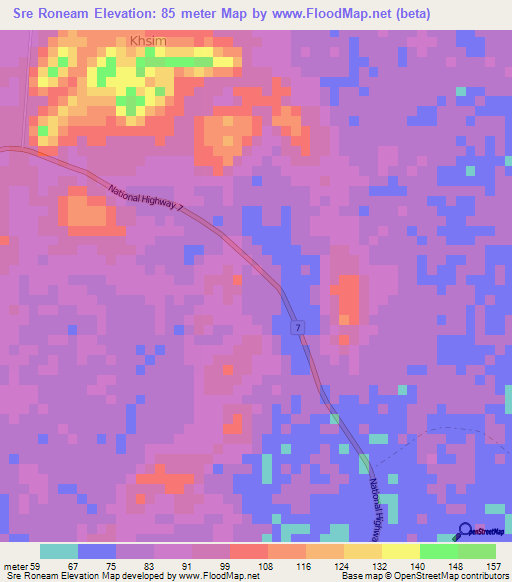 Sre Roneam,Cambodia Elevation Map