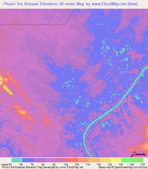 Phumi Sre Roessei,Cambodia Elevation Map