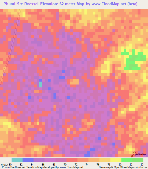 Phumi Sre Roessei,Cambodia Elevation Map