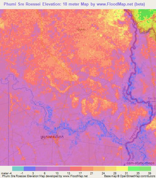 Phumi Sre Roessei,Cambodia Elevation Map