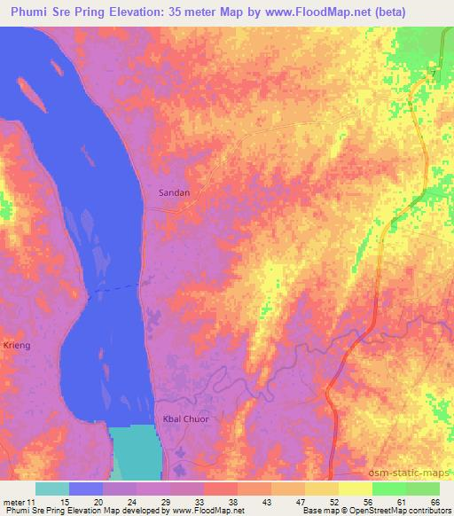 Phumi Sre Pring,Cambodia Elevation Map