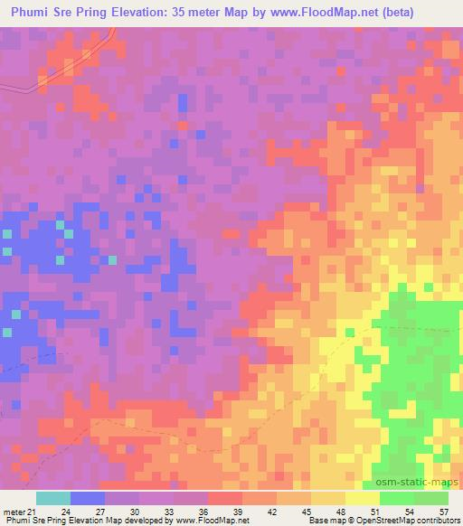 Phumi Sre Pring,Cambodia Elevation Map