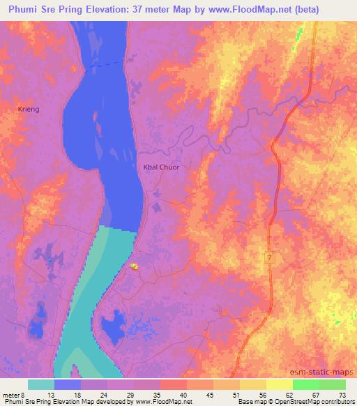 Phumi Sre Pring,Cambodia Elevation Map