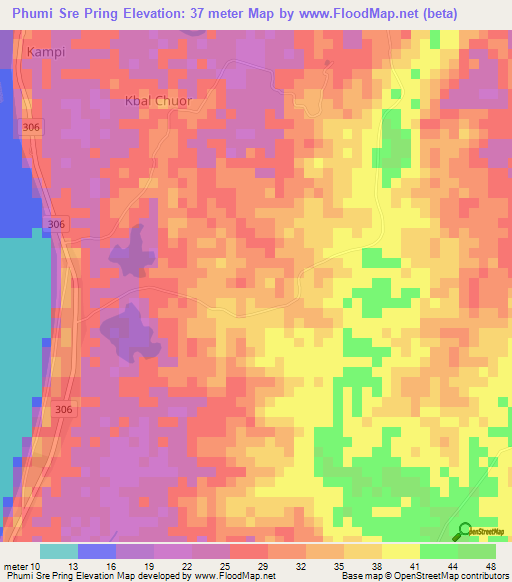 Phumi Sre Pring,Cambodia Elevation Map