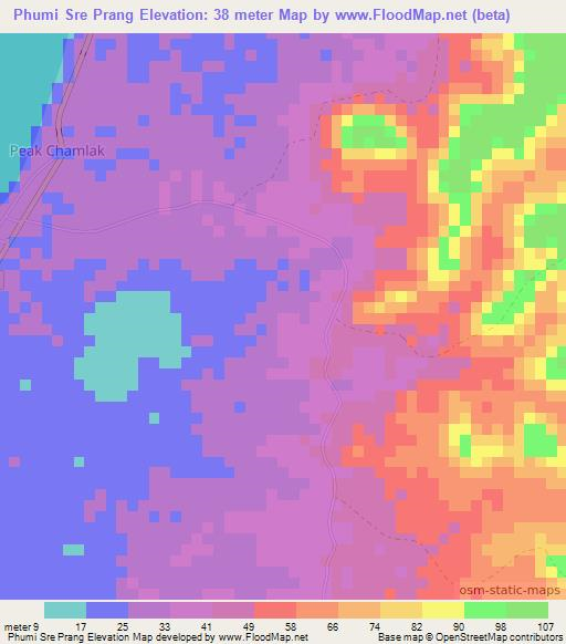 Phumi Sre Prang,Cambodia Elevation Map