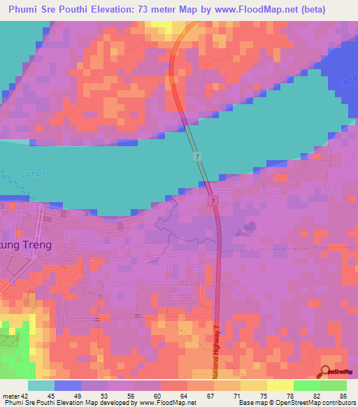 Phumi Sre Pouthi,Cambodia Elevation Map