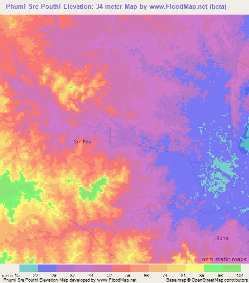 Phumi Sre Pouthi,Cambodia Elevation Map