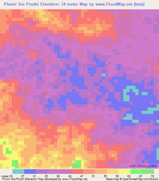 Phumi Sre Pouthi,Cambodia Elevation Map