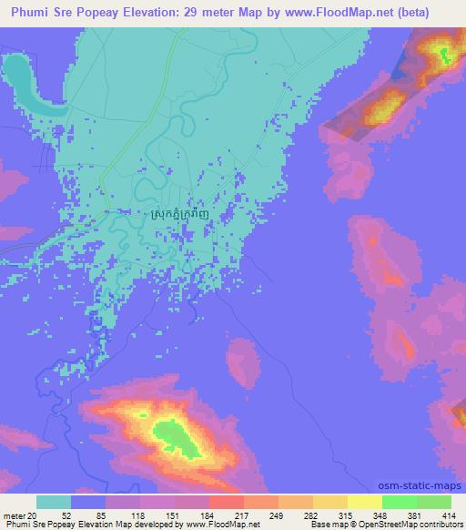 Phumi Sre Popeay,Cambodia Elevation Map