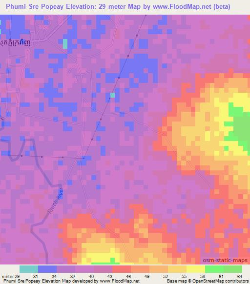 Phumi Sre Popeay,Cambodia Elevation Map