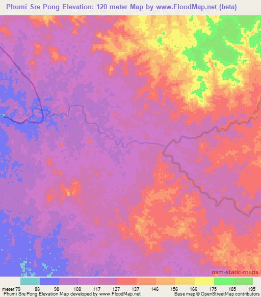 Phumi Sre Pong,Cambodia Elevation Map