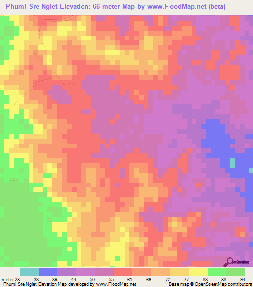 Phumi Sre Ngiet,Cambodia Elevation Map