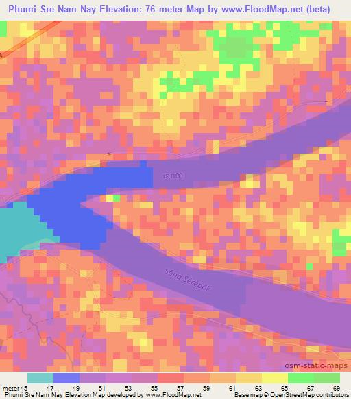 Phumi Sre Nam Nay,Cambodia Elevation Map