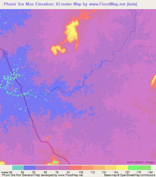 Phumi Sre Mon,Cambodia Elevation Map