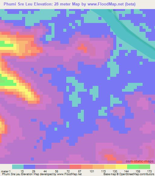 Phumi Sre Leu,Cambodia Elevation Map