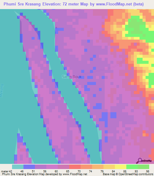 Phumi Sre Krasang,Cambodia Elevation Map