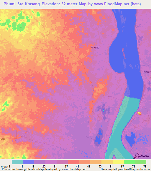 Phumi Sre Krasang,Cambodia Elevation Map
