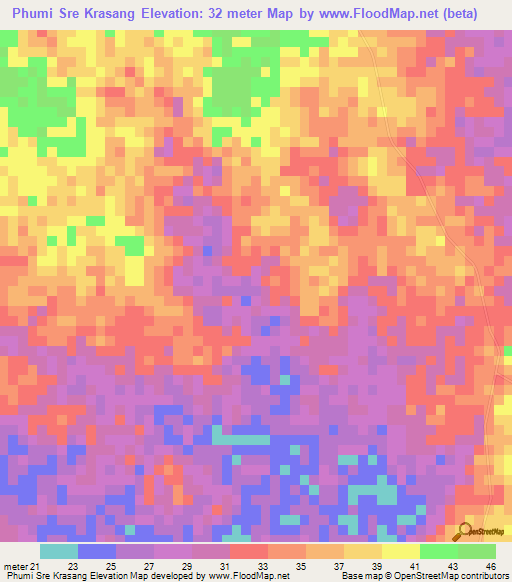 Phumi Sre Krasang,Cambodia Elevation Map