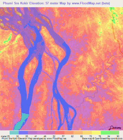 Phumi Sre Kokir,Cambodia Elevation Map