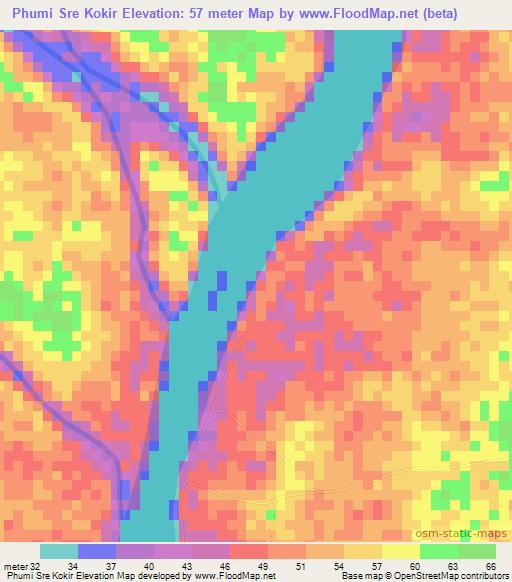 Phumi Sre Kokir,Cambodia Elevation Map