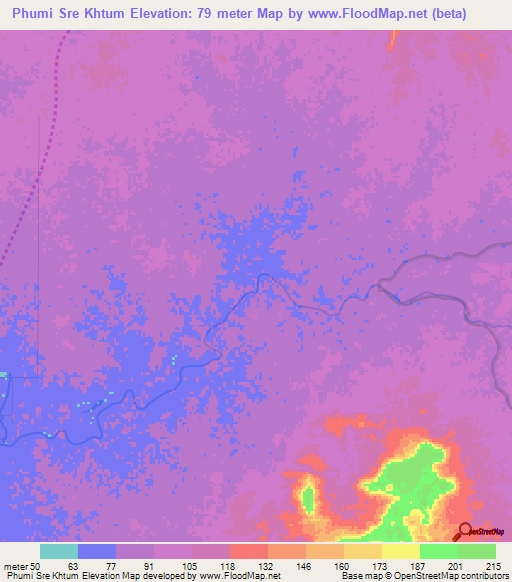 Phumi Sre Khtum,Cambodia Elevation Map