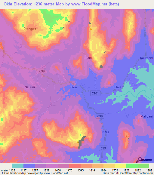 Okia,Kenya Elevation Map
