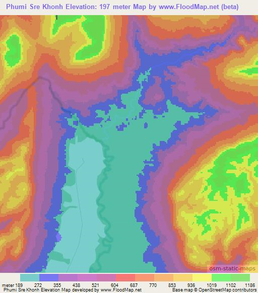 Phumi Sre Khonh,Cambodia Elevation Map