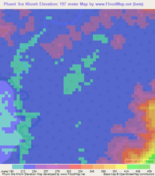 Phumi Sre Khonh,Cambodia Elevation Map