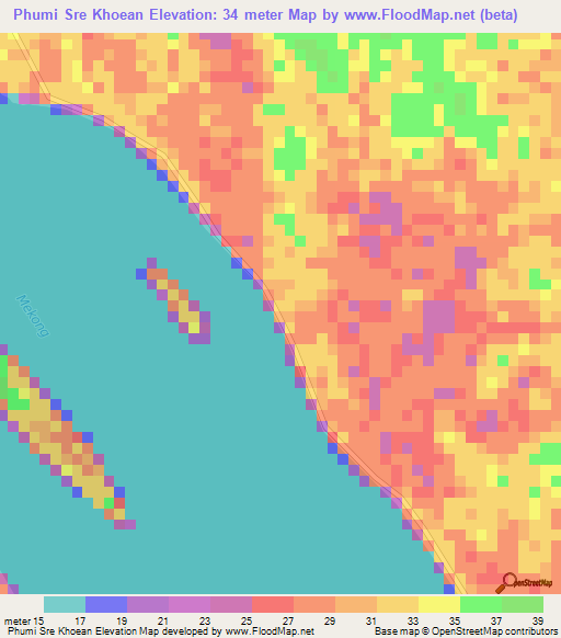 Phumi Sre Khoean,Cambodia Elevation Map