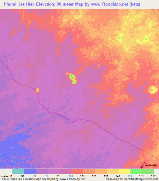 Phumi Sre Hiev,Cambodia Elevation Map