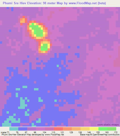 Phumi Sre Hiev,Cambodia Elevation Map