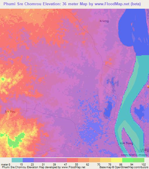 Phumi Sre Chomrou,Cambodia Elevation Map