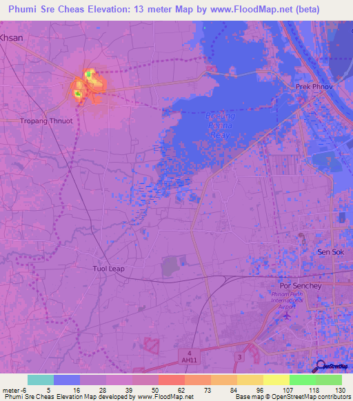 Phumi Sre Cheas,Cambodia Elevation Map
