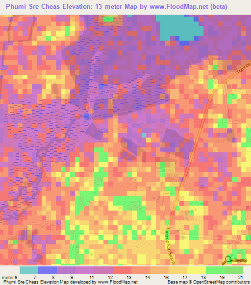 Phumi Sre Cheas,Cambodia Elevation Map