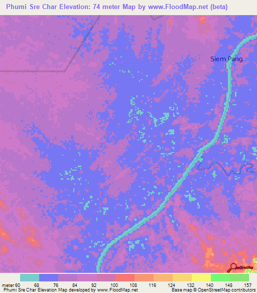 Phumi Sre Char,Cambodia Elevation Map
