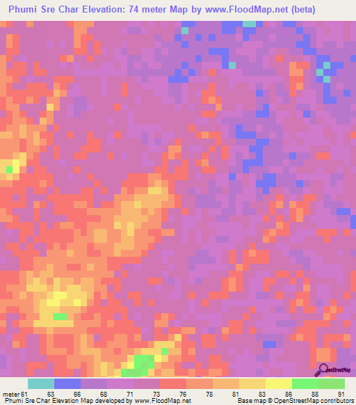 Phumi Sre Char,Cambodia Elevation Map