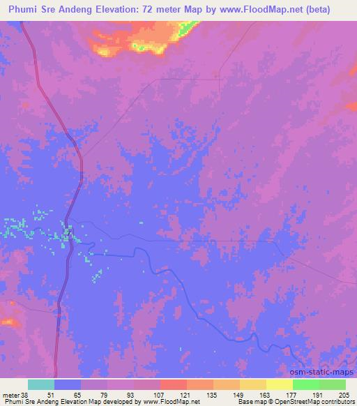 Phumi Sre Andeng,Cambodia Elevation Map