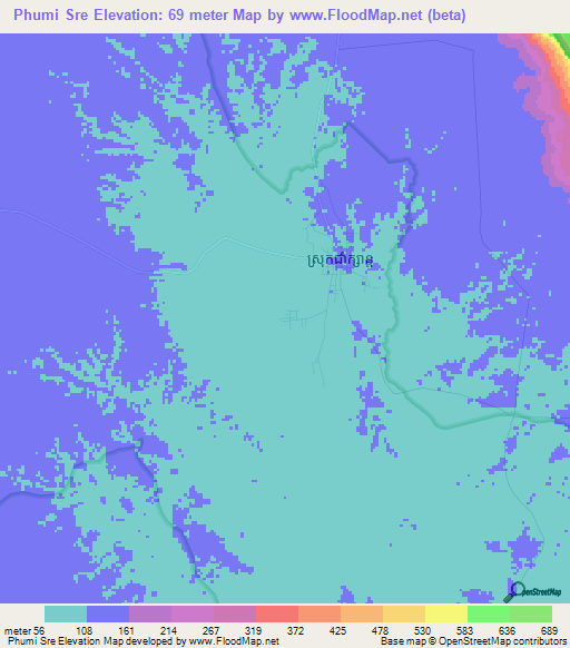 Phumi Sre,Cambodia Elevation Map