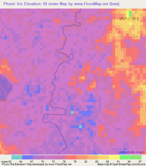 Phumi Sre,Cambodia Elevation Map