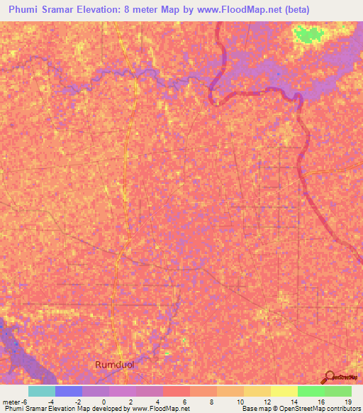 Phumi Sramar,Cambodia Elevation Map