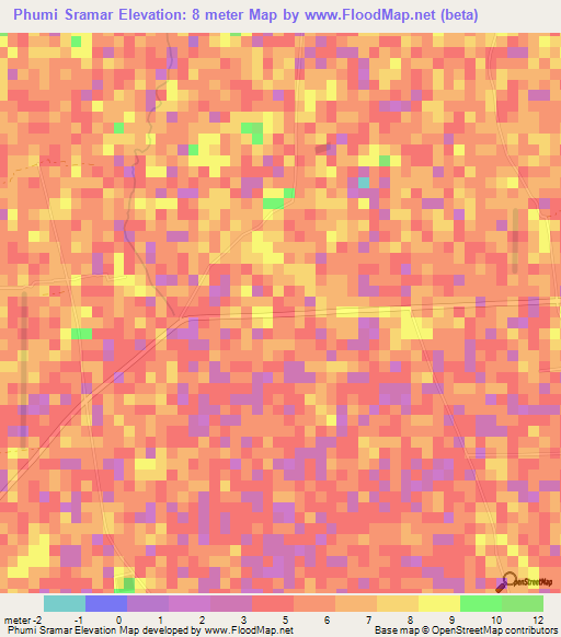 Phumi Sramar,Cambodia Elevation Map