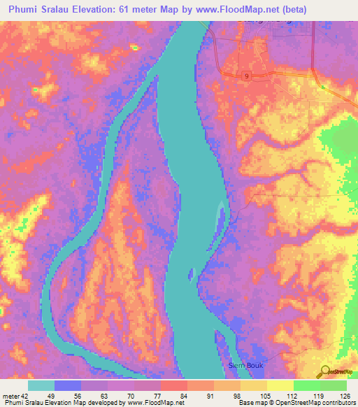 Phumi Sralau,Cambodia Elevation Map