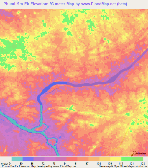 Phumi Sra Ek,Cambodia Elevation Map