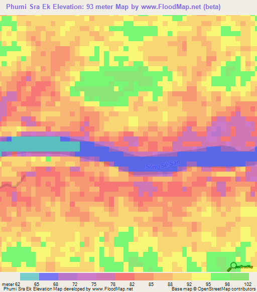 Phumi Sra Ek,Cambodia Elevation Map