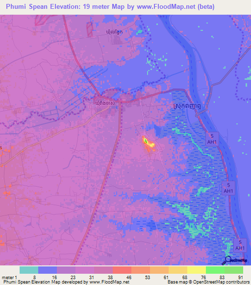 Phumi Spean,Cambodia Elevation Map