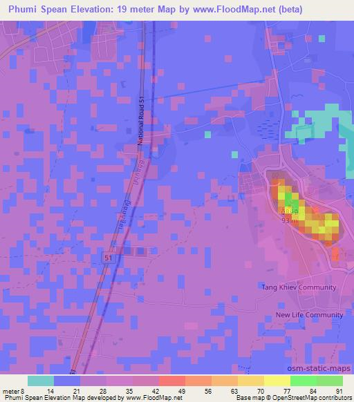 Phumi Spean,Cambodia Elevation Map