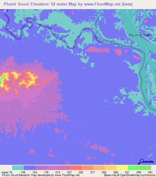 Phumi Snuol,Cambodia Elevation Map